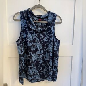 Vince Camuto Navy Blouse with Light Blue Floral Print